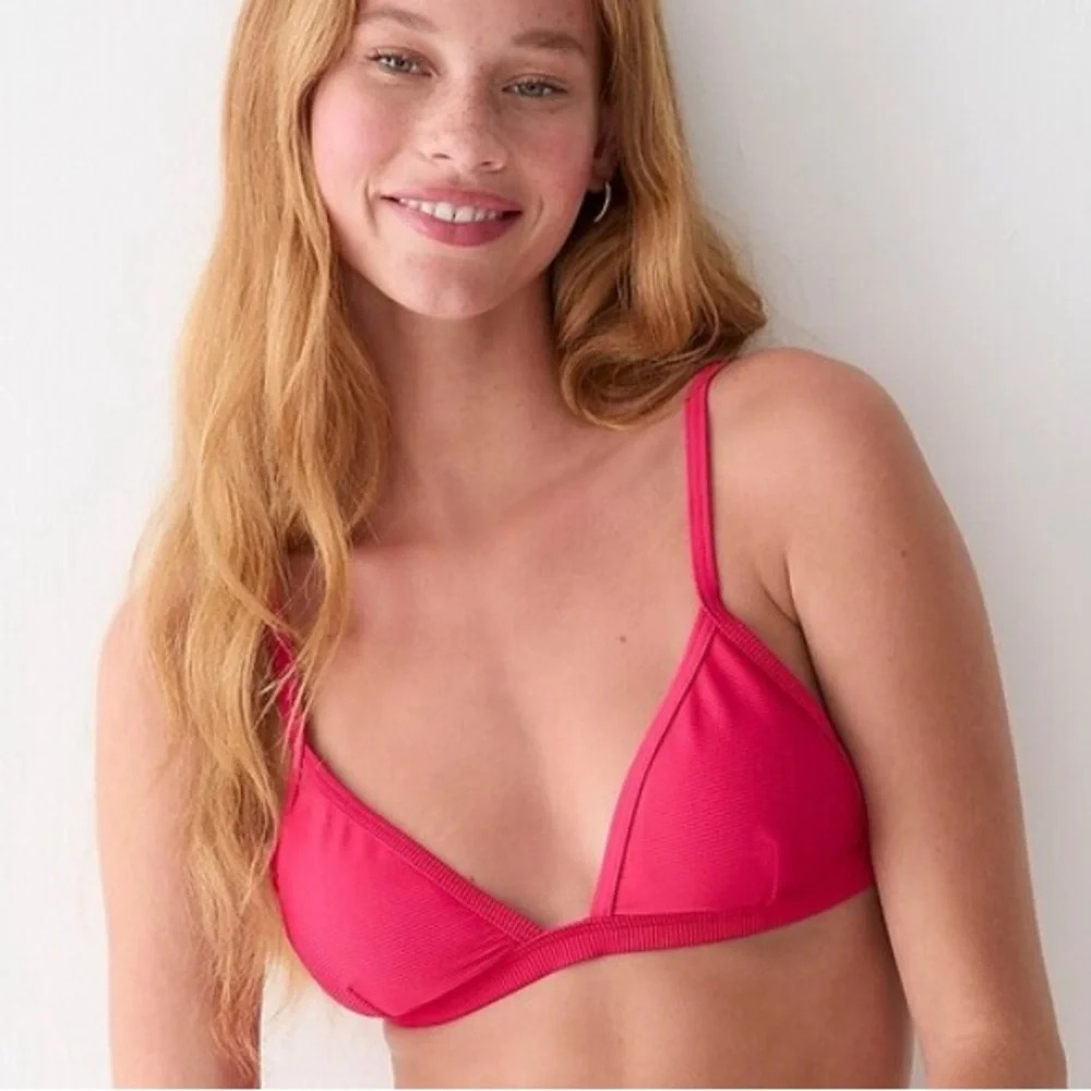 J crew ribbed triangle bikini top wild hibiscus pink Barbie Plus Size XXL